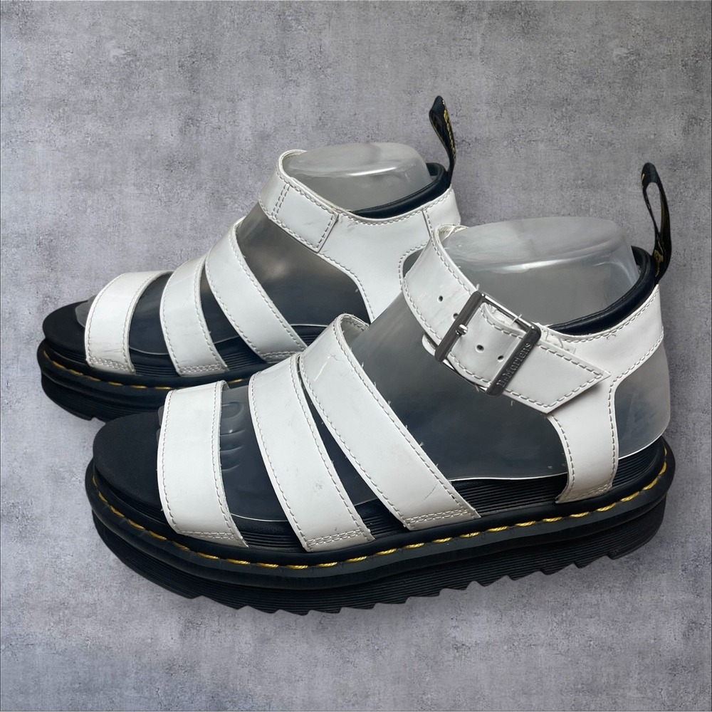 Dr. Martens Blaire Strappy White Patent Hydro Leather Sandals Womens 7 Chunky - Picture 3 of 8